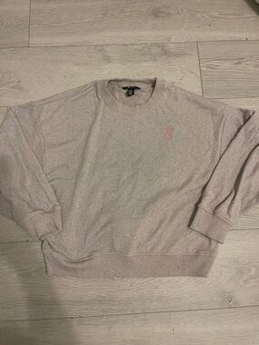 Victoria's Secret Light Taupe Crewneck Sweatshirt with Pink Logo